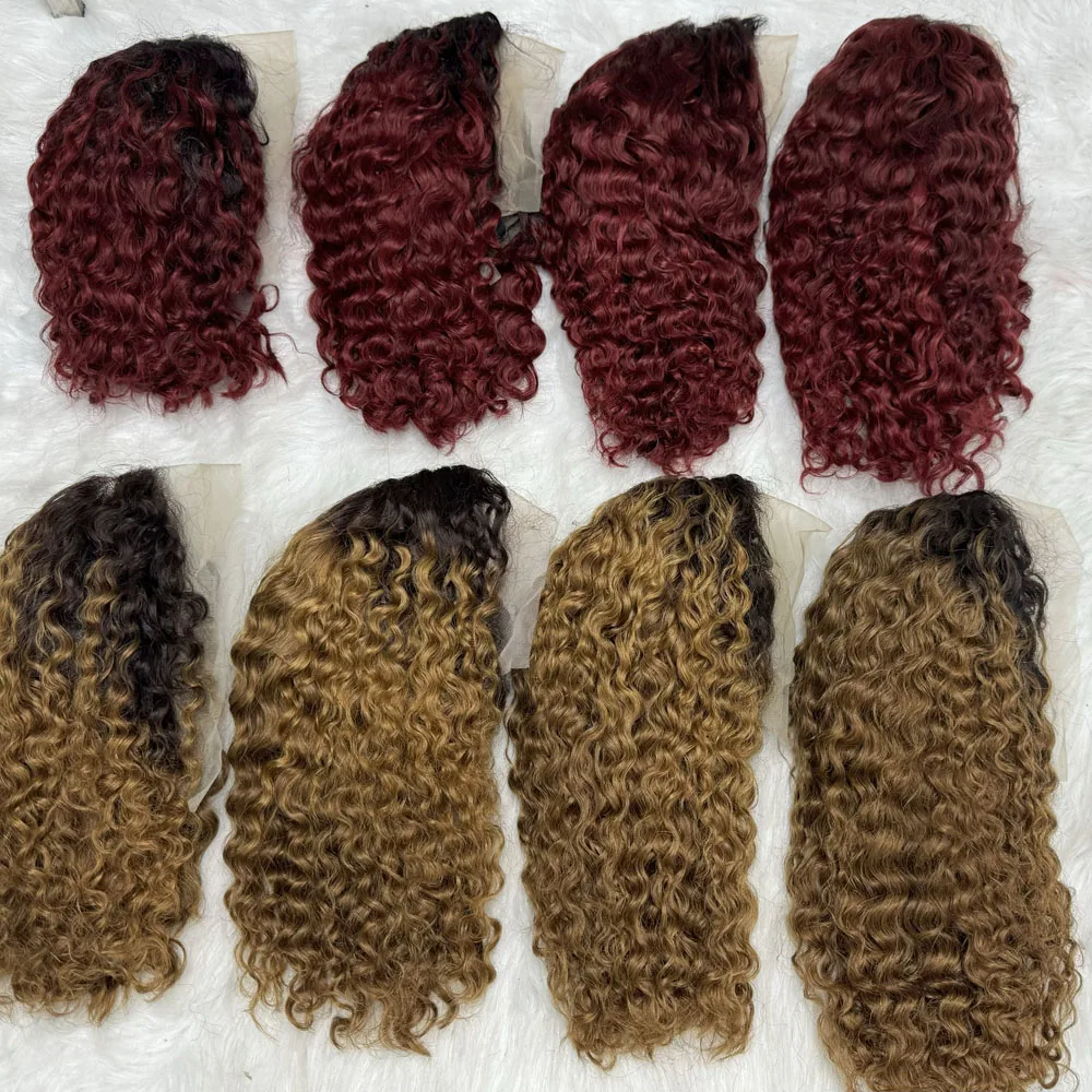 Cheap Water Curly Natural Colored Bob Wigs Short Bob Wig Highlight T part Lace Frontal Wigs For Black Women