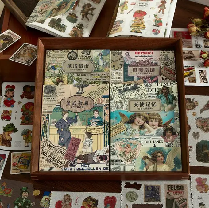 20 pages vintage floral magazine ticket 3 kinds material sticker book for scrapbooking