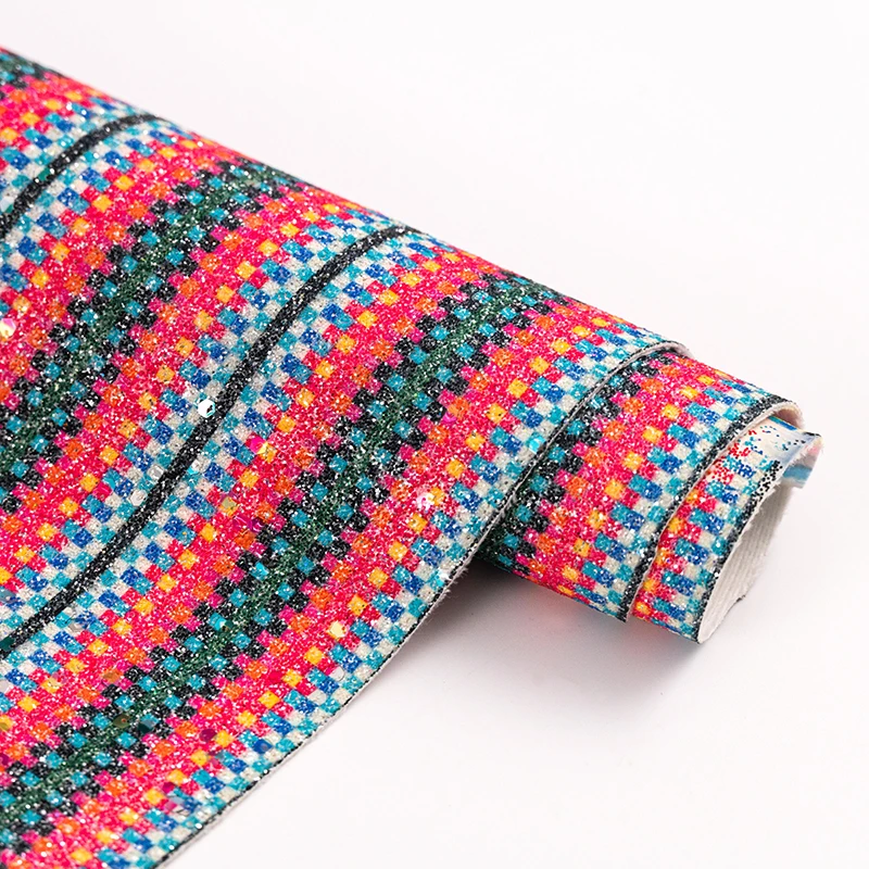 Free Sample Candy Colors Glitter Fabric Chunky glitter leather, PU Glitter Sheets, Faux leather sheet
