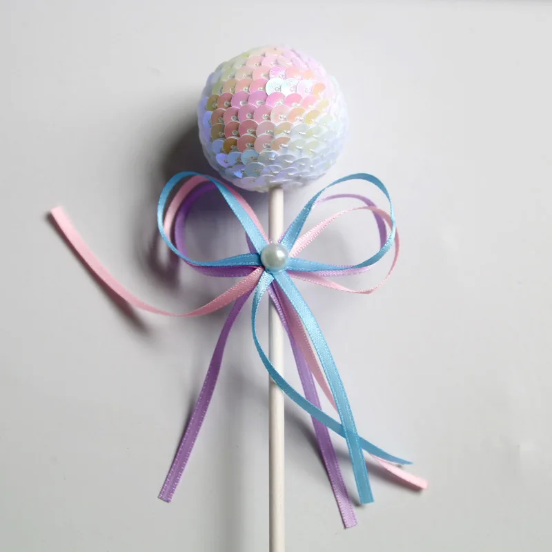 Lollipop cake decoration, party creative dessert table decoration, pink blue romantic sequins