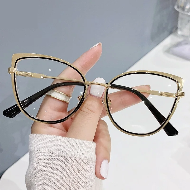 Hot sale eyeglasses frame Spring hinges Women Cat eye metal Fashion anti blue light blocking computer glasses