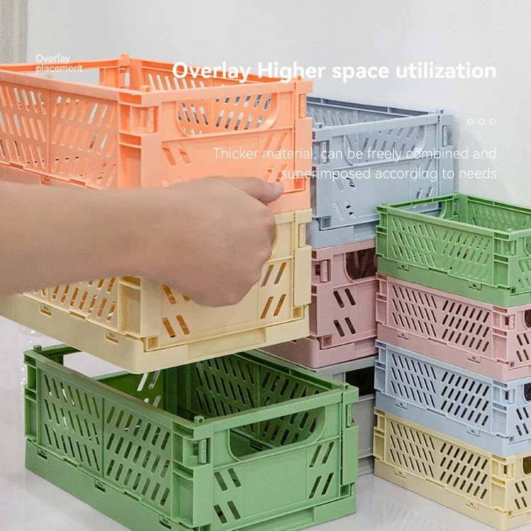China Factory Home Small Organizers Desktop Foldable Crate Plastic Folding Storage Basket Collapsible Storage Crate