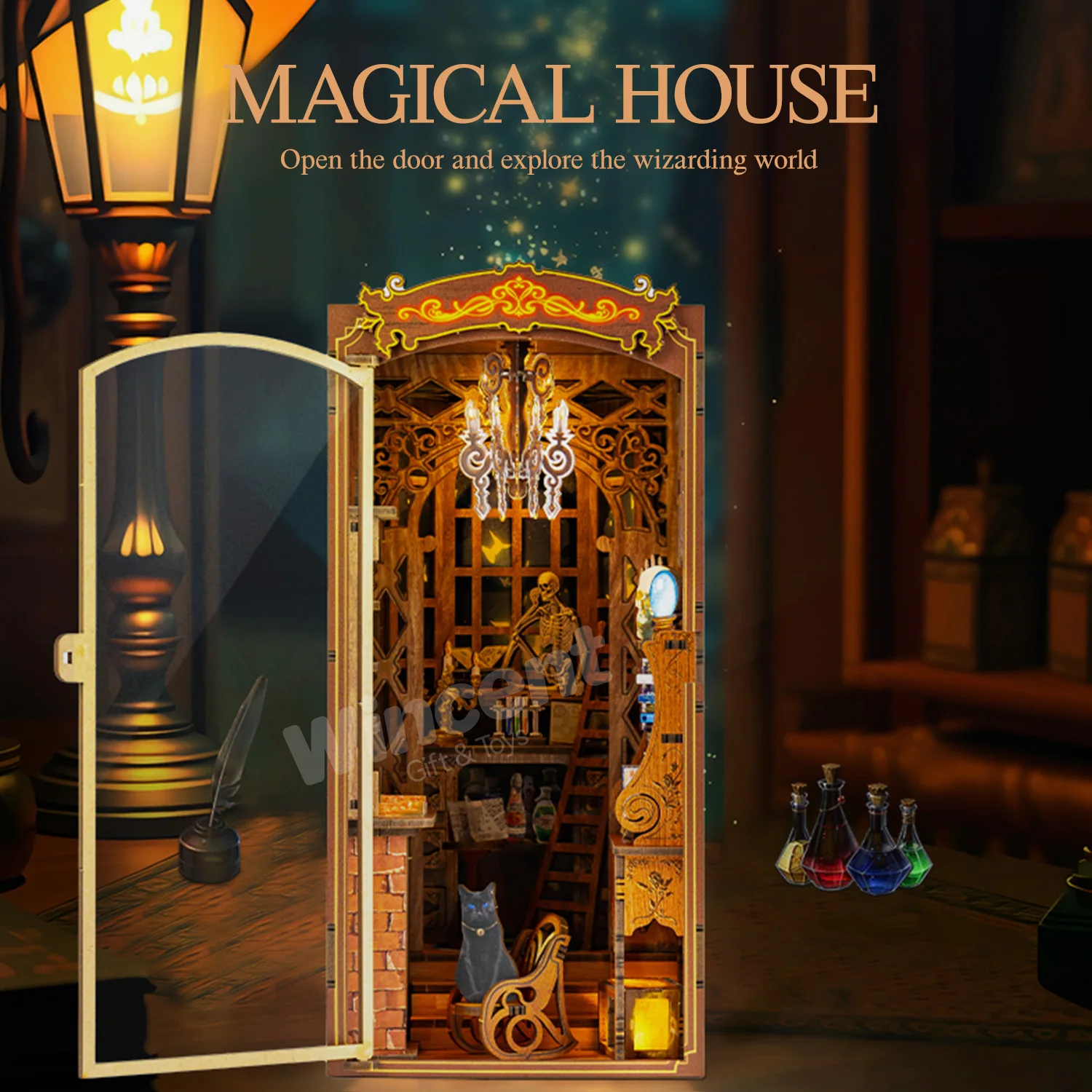 Laser UV Print DIY Handmade Wooden book nook Assemble Toys Bookend book nook customization 3d puzzles