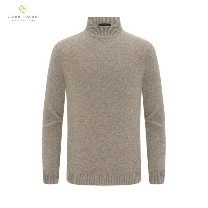 GUOOU Autumn winter new warm leisure half high collar solid color knitting men cashmere sweater