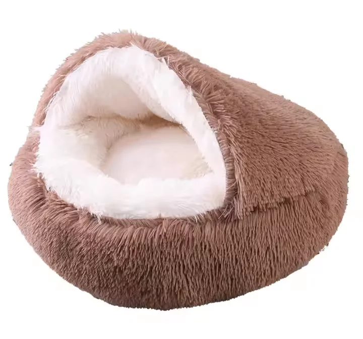 2024 Winter Long Plush Pet Bed Round Cat Cushion Cat House 2 In 1 Warm Pet Basket Dog Sleep Bag Dog Nest Kennel