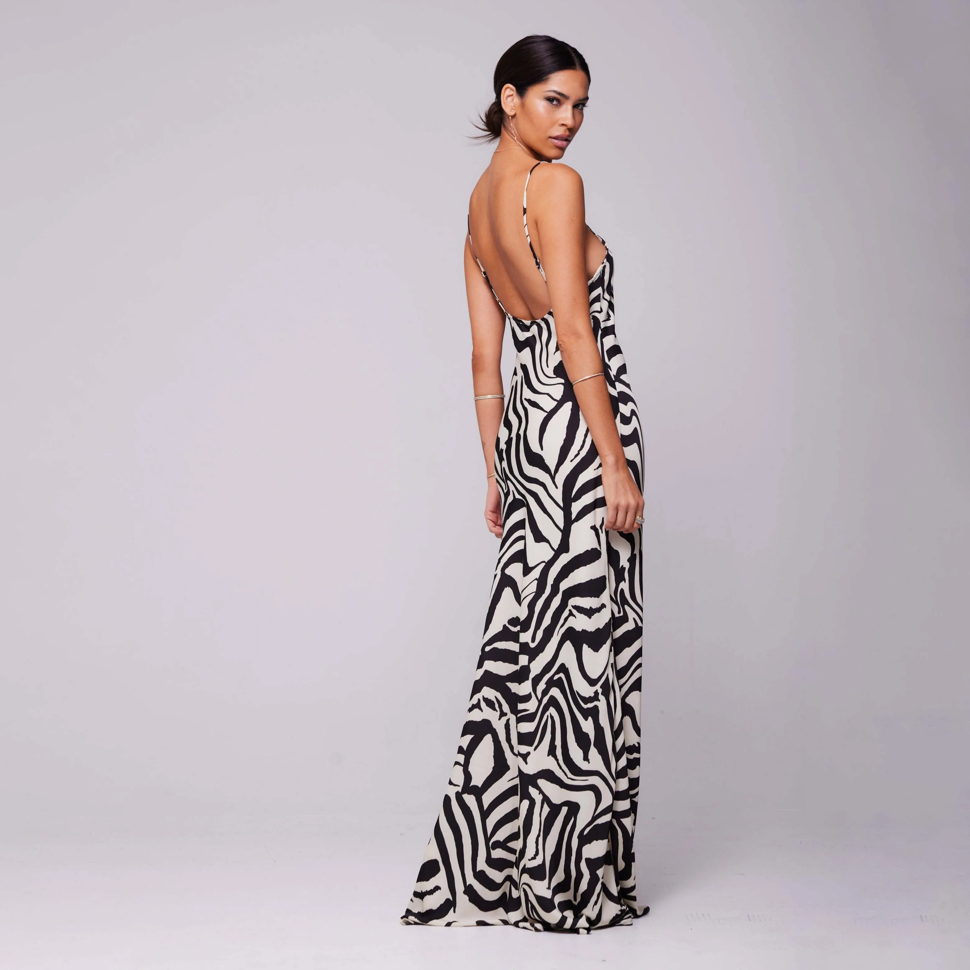 Aschulman Women Sling Evening Alone Long Zebra Animal Print Party Club Backless Strap Maxi Bodycon Dress
