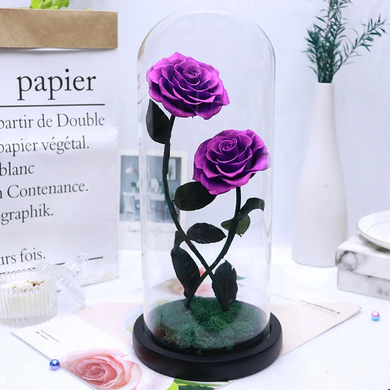 Eternal Rose Preserved Flower Luxury Novelty Gift Valentines Day Real Touch Wholesale Red Preserved Forever Roses in Dome Glass