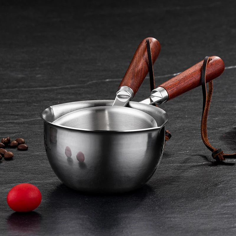 Customized SS304 Oil Pan Cookware Milk Pan Wooden Handle Mini Oil Cup Chocolate Butter Cheese Melting Stainless Steel Oil Pot