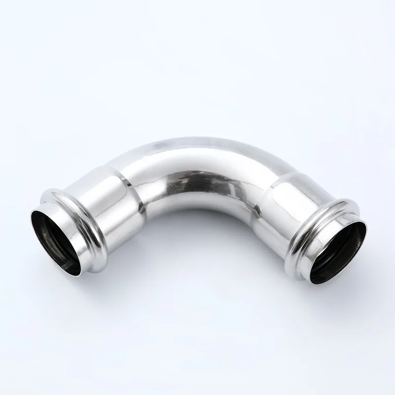 China Manufacturers Customized DN15-DN100 SS304 Stainless Steel Pipe Fittings 90 Degree Elbow Press Quick Connect Pipe Fitting
