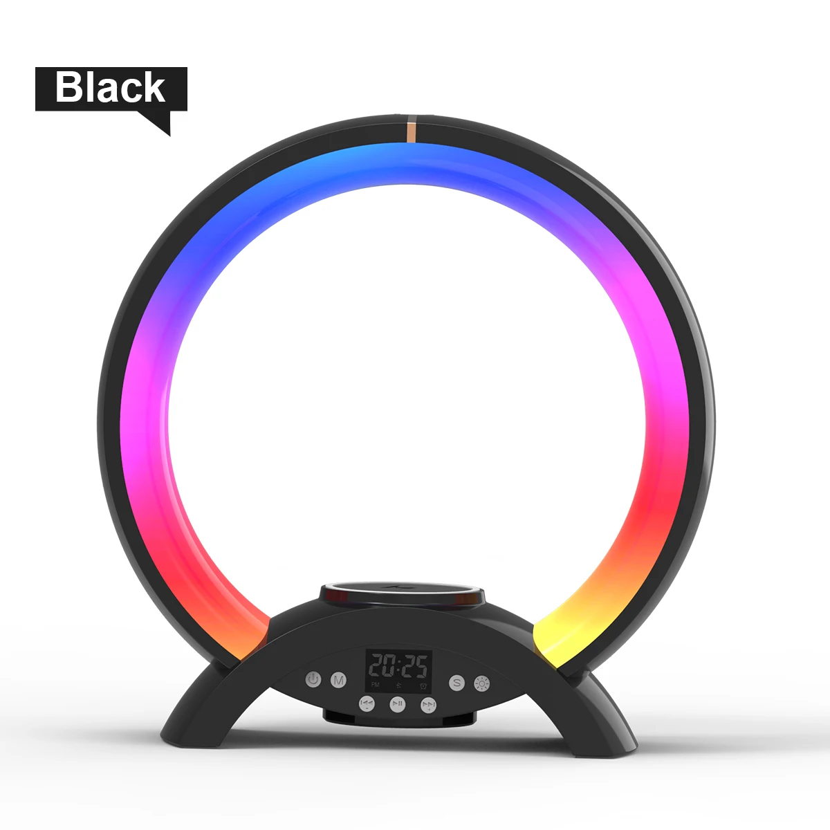 bed room smart led desk wake up light rechargeable music speaker alarm clock bedside table night lamp with fast wireless charger