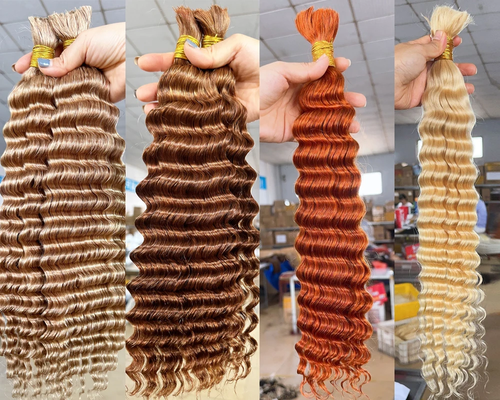 quality guaranteed raw unprocessed deep wave 4# 27# 30# 613# red burg hair bulk unwefted human hair extensions for braiding