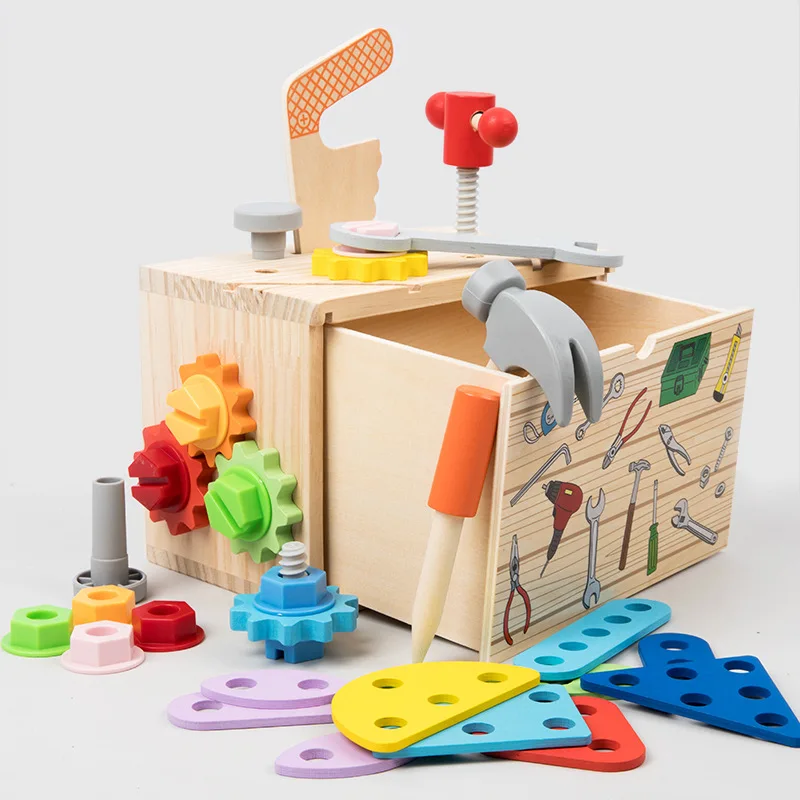 Children Wooden Multifunctional Drawer Toolbox Set for Baby Role-playing Enhances Hand-Eye Coordination