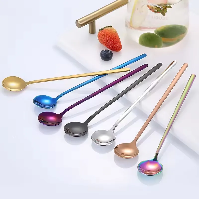 Custom Korean Wedding Gift Coffee Dessert Ice Cream Scoop Long Handle 9.44inch Brass Stainless Steel Gold Tea Small Ice Spoon