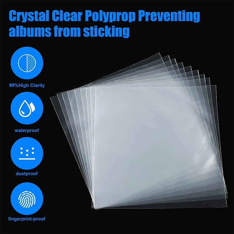 Acid Free 3 Mils Clear Album Covers Polypropylene Plastic Record Outer Sleeves For LP
