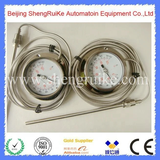 Remote reading stainless steel capillary thermometer