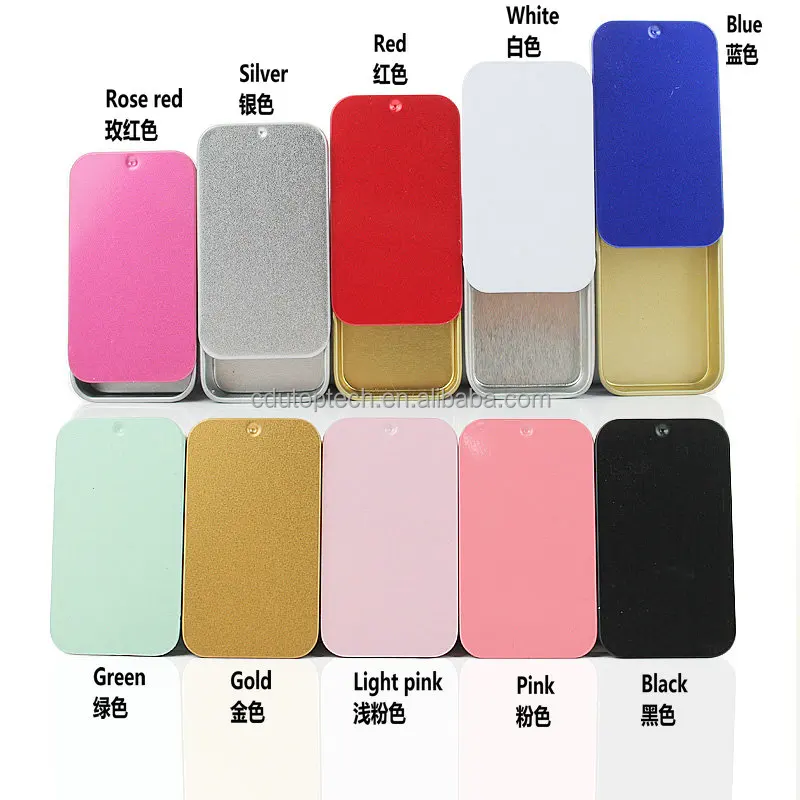 Empty Small Rectangle White Black Silver Mint/Cosmetic/Brow Soap/Solid Perfume/Lip Balm Slide Top Metal Tin Case/Box/Container