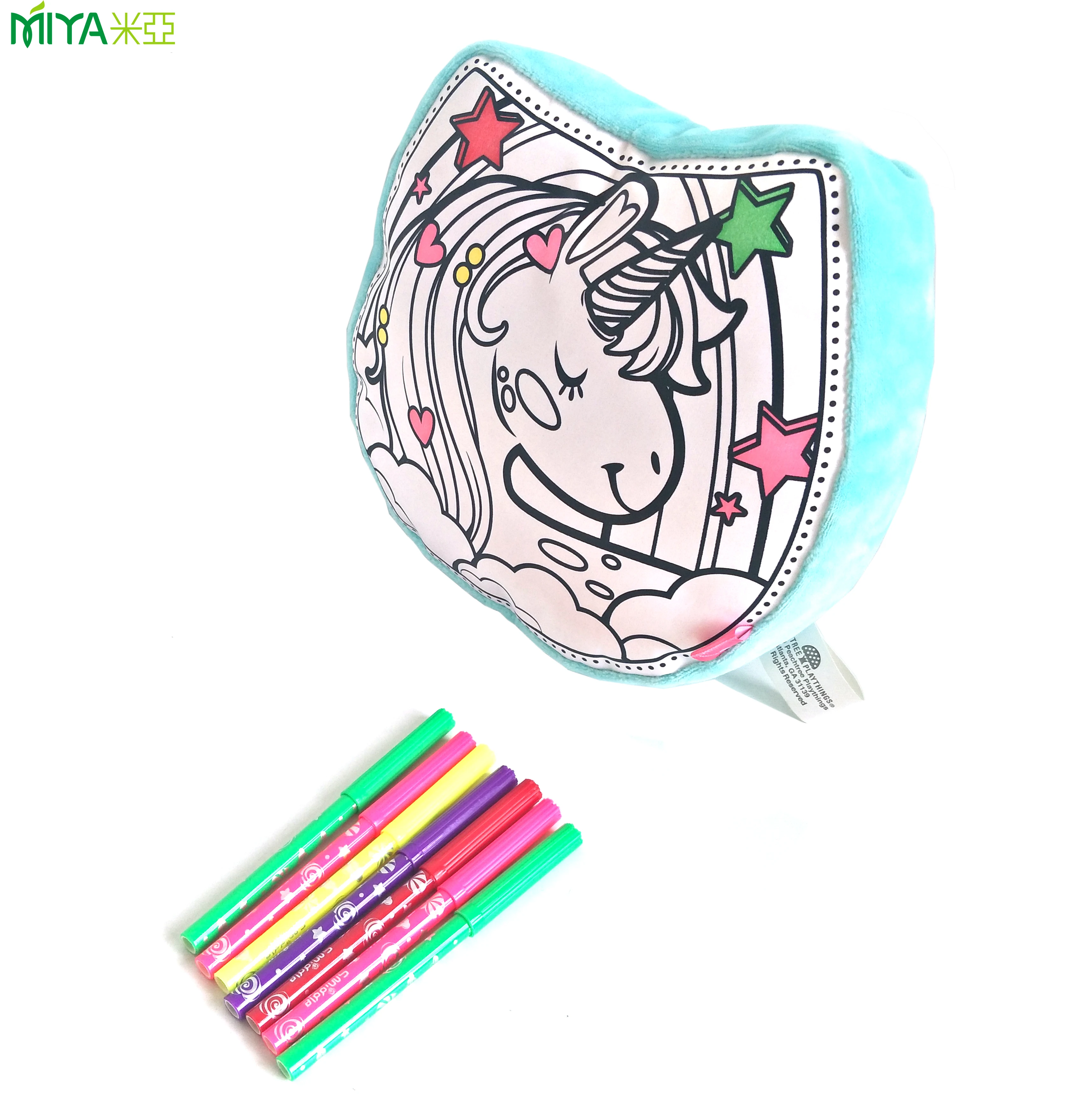 kids diy washable decoration plush satin painting drawing colouring animal shape pillow for children