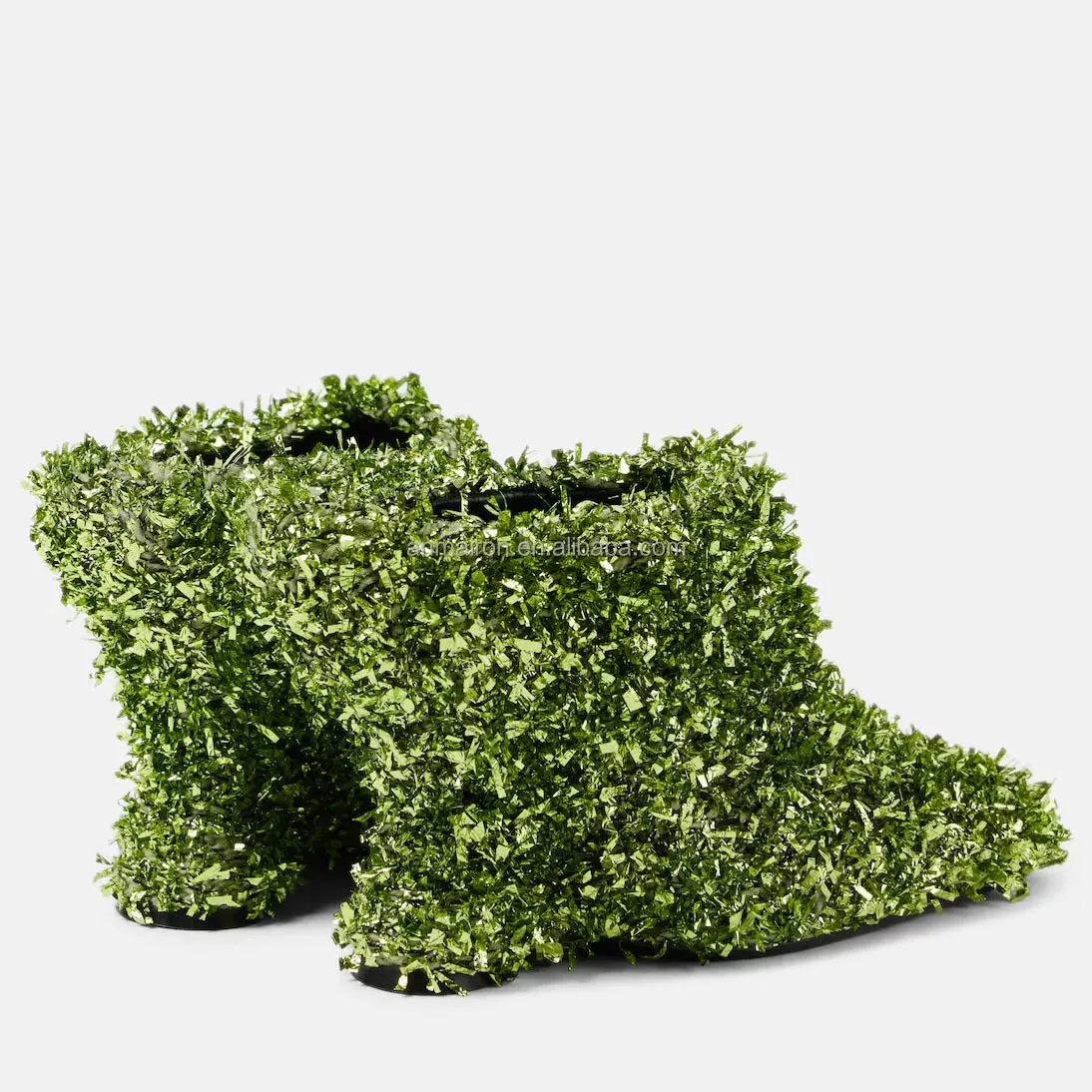 Designer Brand Shoes Green Glitter Metallic Wedge Heel Sandals Square toe Shoes For Women