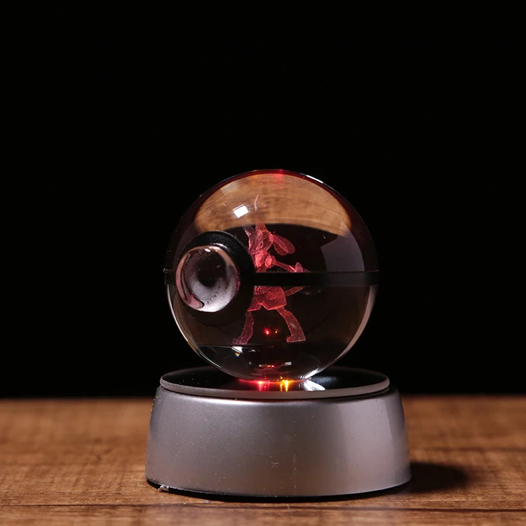  Хит продаж Хрустальный Покемон с гравировкой поделки К9 шар Lucario игрушка USB светодиодная светящаяся