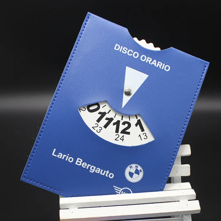 Wholesale Cheap Custom Logo Printed Parking Disc PU Leather Clock Time Display Blue Automatic Parking Disk Parking Meter