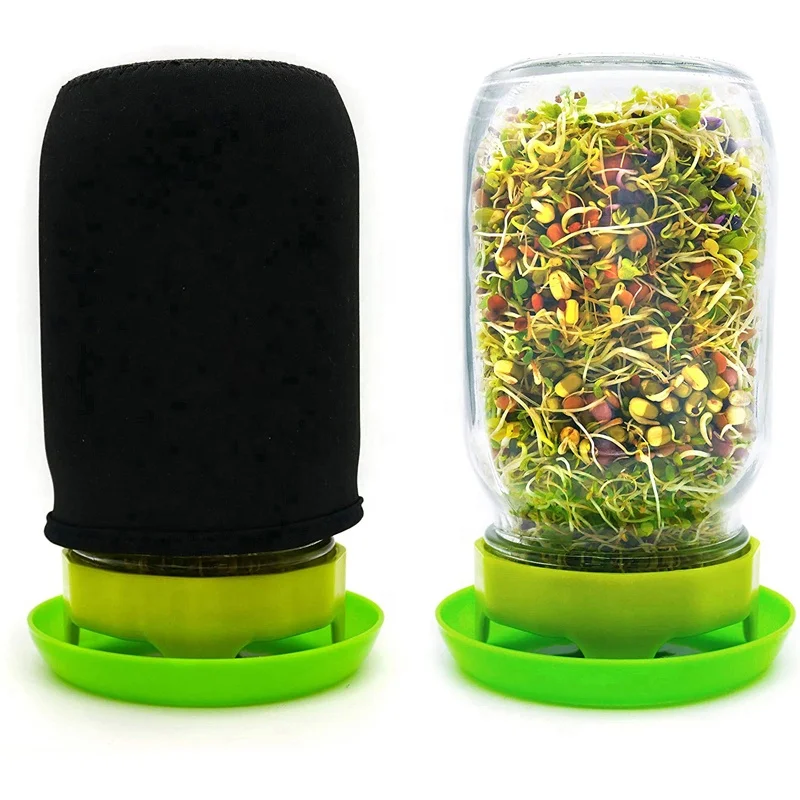 Sprouting Jar Kit Seed Sprouter Set - Wide Mouth Mason Jar, Stainless Steel Mesh Lid, Blackout Sleeve and Plastic Drip Tray