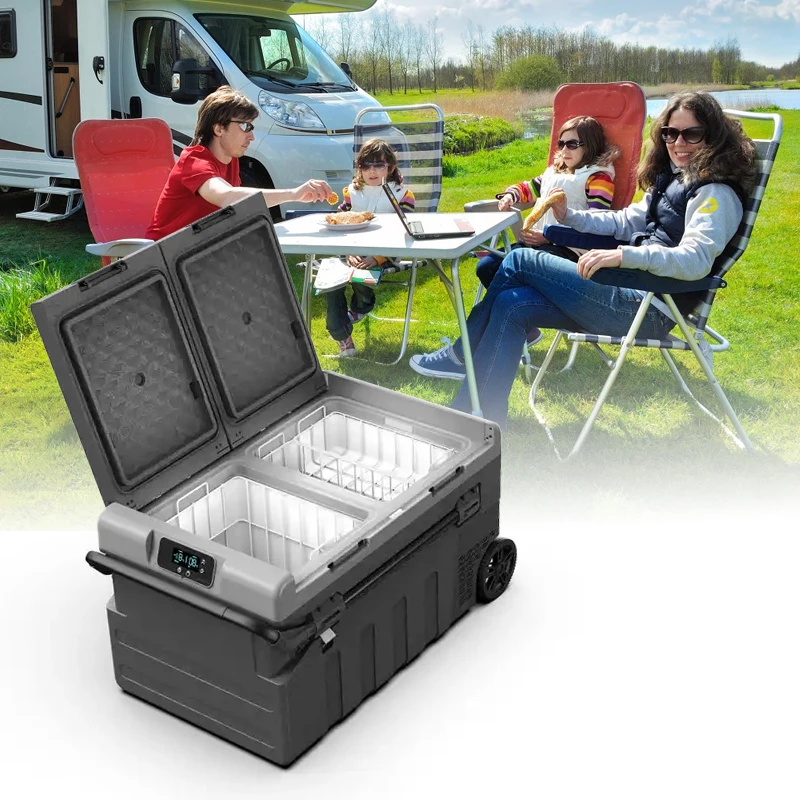 Fast Cooling 12V Car Refrigerator 45 Liter Capacity Portable Electric Cooler with Wheels Outdoor travel