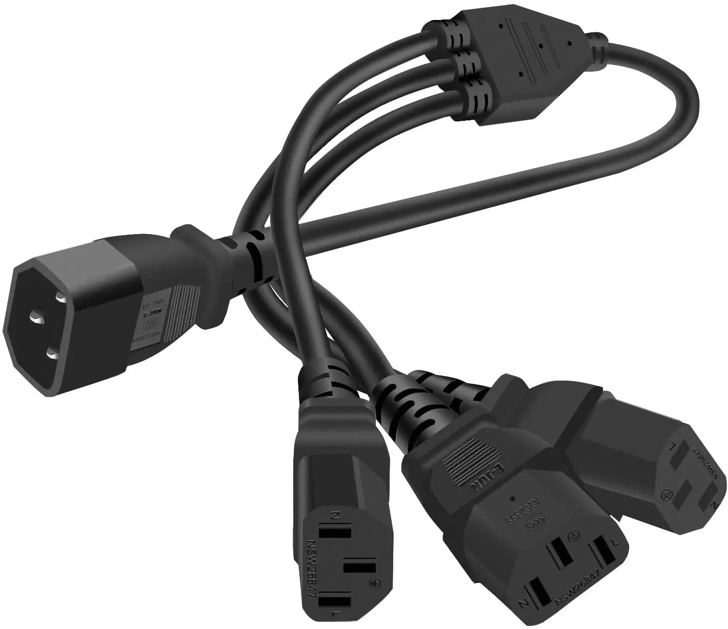 IEC C14 to C13 EU US Y Split Power Cord 1 to 2 3 4 Splitting Power Cable for Computers