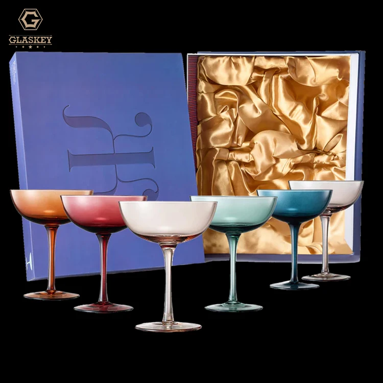 Colored Crystal Cocktail Glassware 6 Pk Champagne Coupe Glasses Goblet Cocktail Glasses Luxury Gift Set