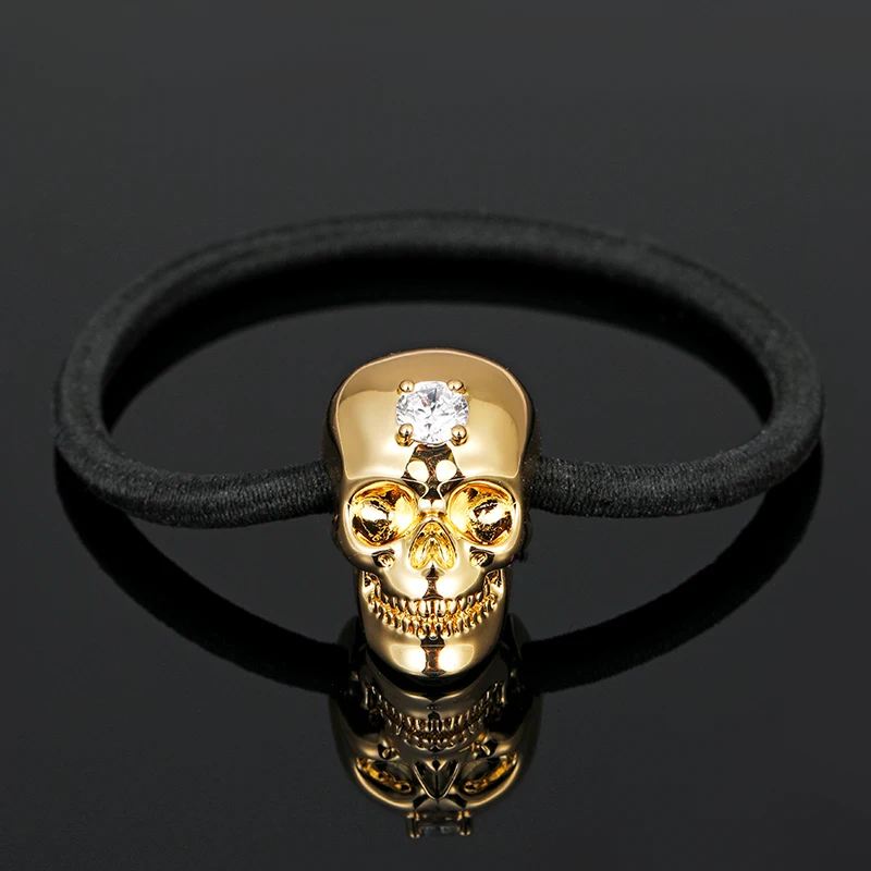 High Quality Women Punk Jewelry zircon Beaded Halloween Skull Bracelet Leather Chocker Pu Leather Necklace