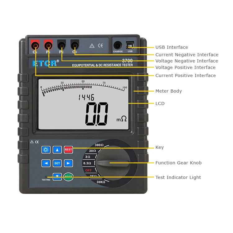 Etcr3700 Supper Large Lcd Display Dc Winding Insulation Resistance Tester
