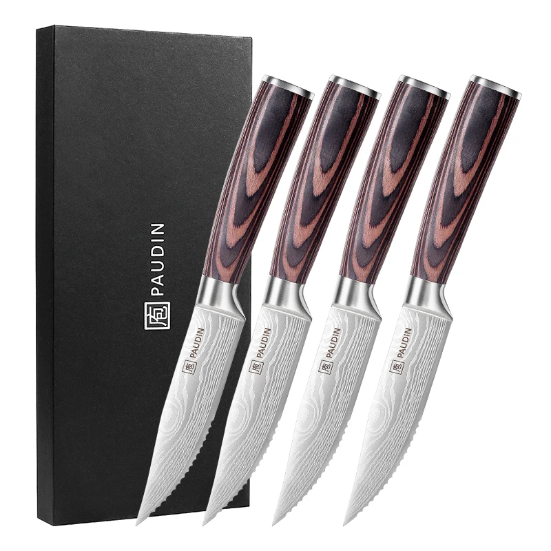 5.25 Inch Steak Knife Set Of 4 Ultra Sharp Serrated Stainless Steel Blade With Pakkawood  Handle Chef kitchen Knife Set