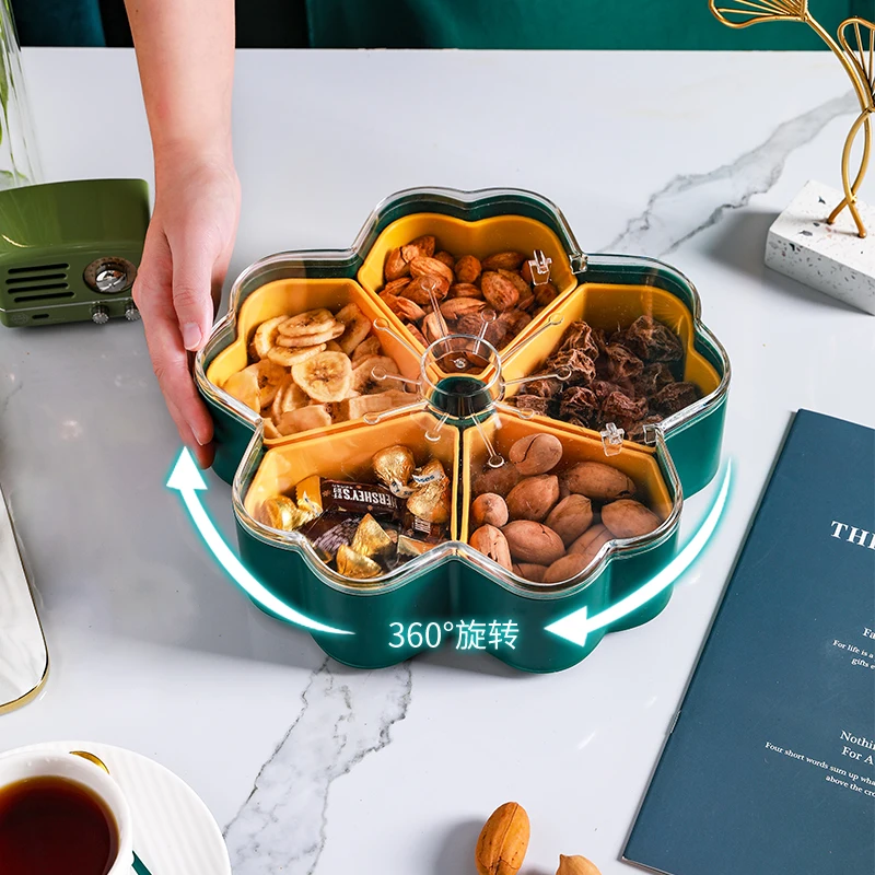 Double Layer Rotatable Flower Candy Box Cookie Storage Biscuit Dispenser Flower Fruit Plate Candy Storage Box