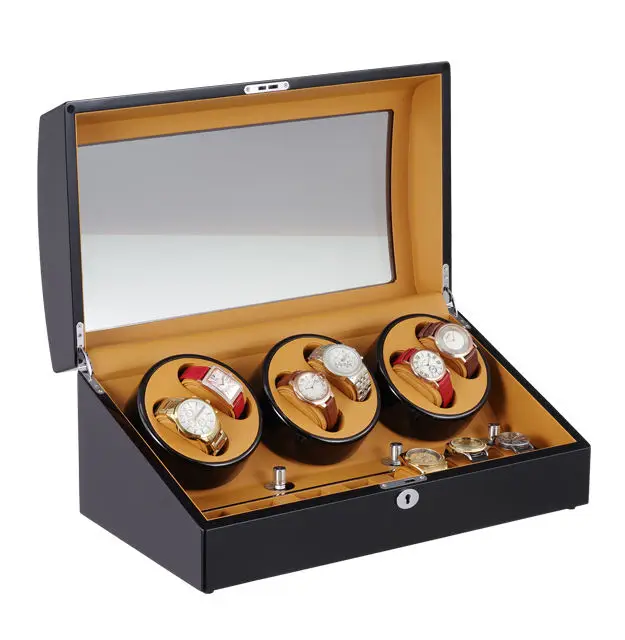 Luxury High quality  molle Automatic watch winder safe wood leather rotations watch winder box 6 slots with 7 watches storage