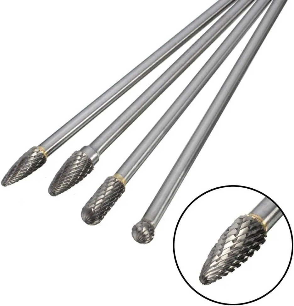 4pcs Long Shank Tungsten Carbide Burr Set 6mm Shank Die Grinder Burr Set for Metal 6-Inch Length