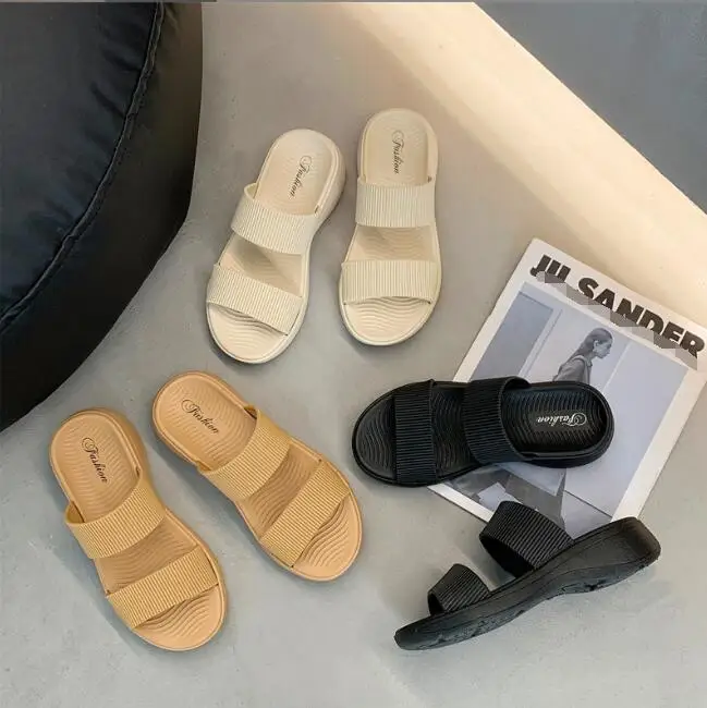 Fashionable Women s Slipon Sandals Comfortable Flat Shoes for Summer