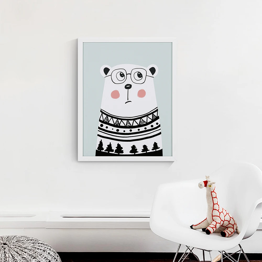 Wall framed pictures cute bear painting for baby room wall decor art