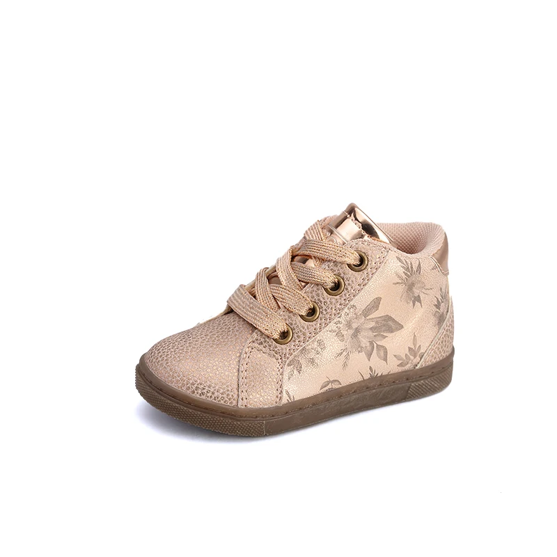 
2021 Fashionable Flower Printed Material Lace-up Girls Kids Casual Flats For Children Easy Wear Shoes 