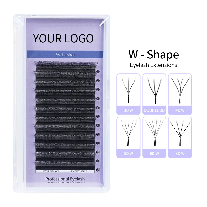 Private Label Korea Pbt Fiber 6D W Shape Lashes Extensions For Beauty Salon