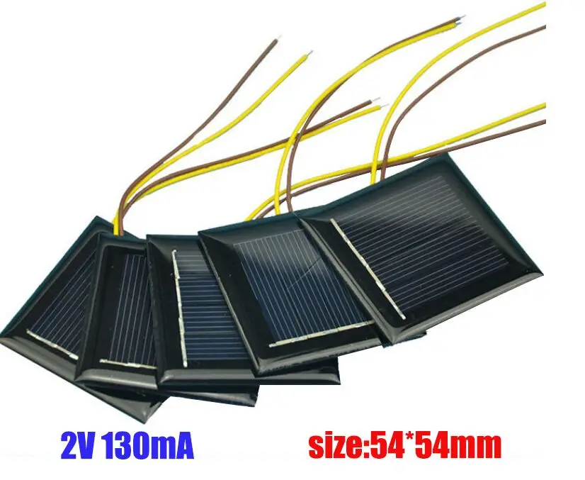 2V 130mA 54*54*3mm Polycrystallin Small Power Solar Cell Panel For Solar LED Light DIY Toy 1.2V Battery Charger Solar Cell
