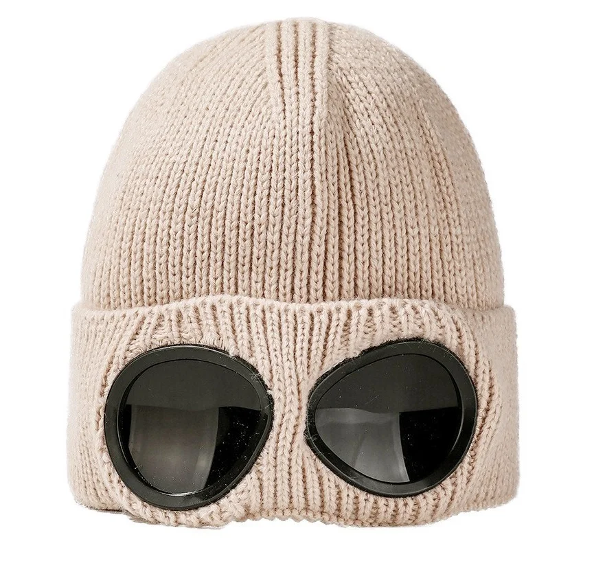 Autumn Winter Men and Women Cashmere Knitted Ski Windproof Glasses Warm Woolen Hat