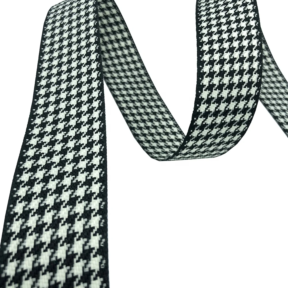 Custom colors Houndstooth check fabric Webbing Double Sided Polyester dog tooth Jacquard Webbing