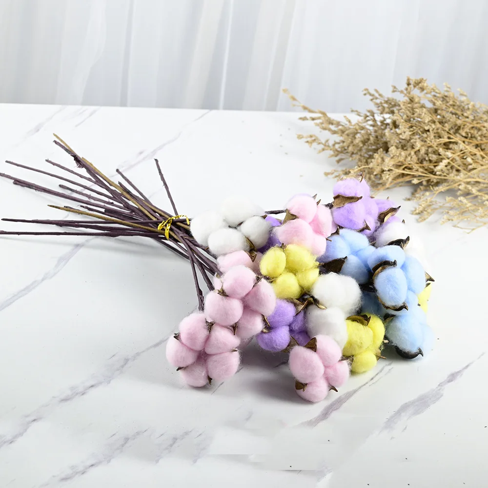 New Designs 10 branches Natural Arrangement Artificial Dried Flowers Decorative Cotton Flower Dried Cotton Flower Head
