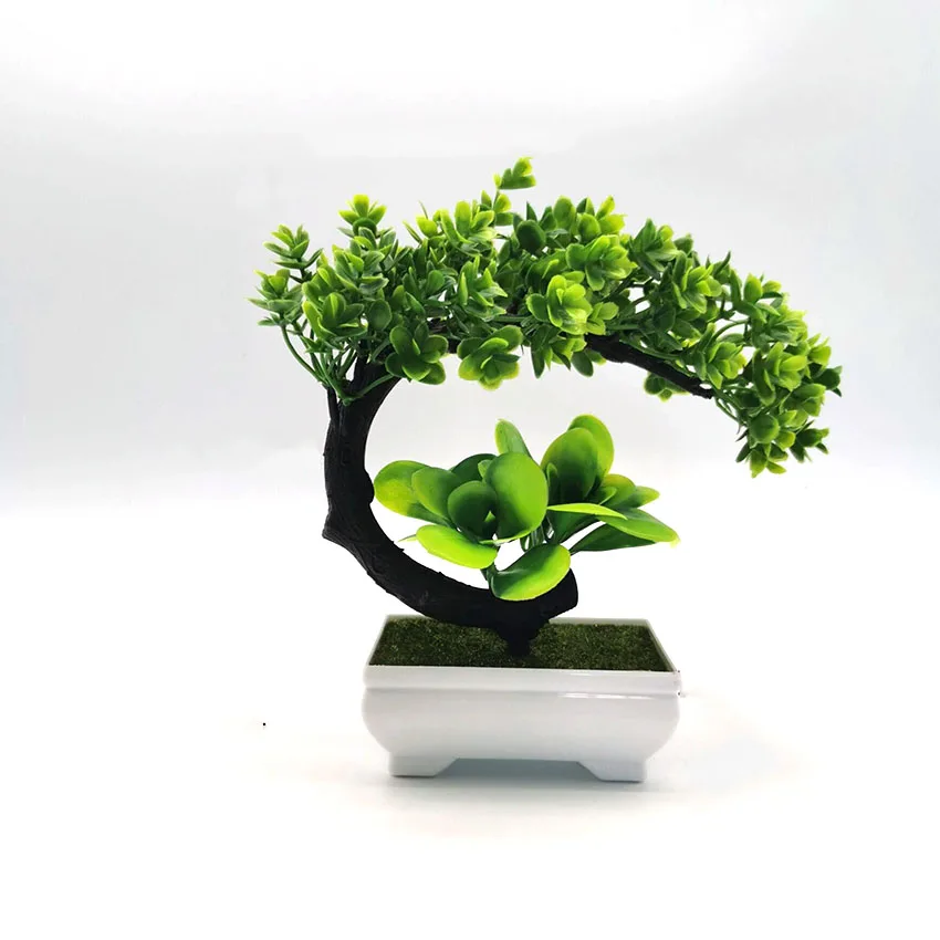 Hot Sale Mini Artificial Bonsai Tree Plants with White Pots for Home Decor