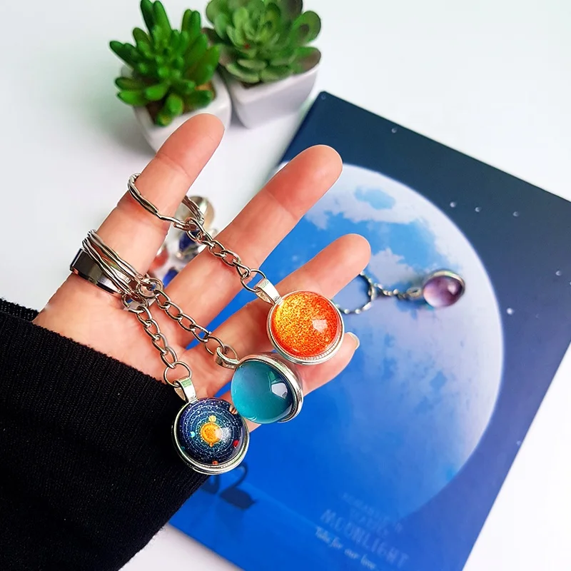 Novelty Gifts Planet nebula Llaveros glass balls key chains ice globe crystal lampwork beads craft metal