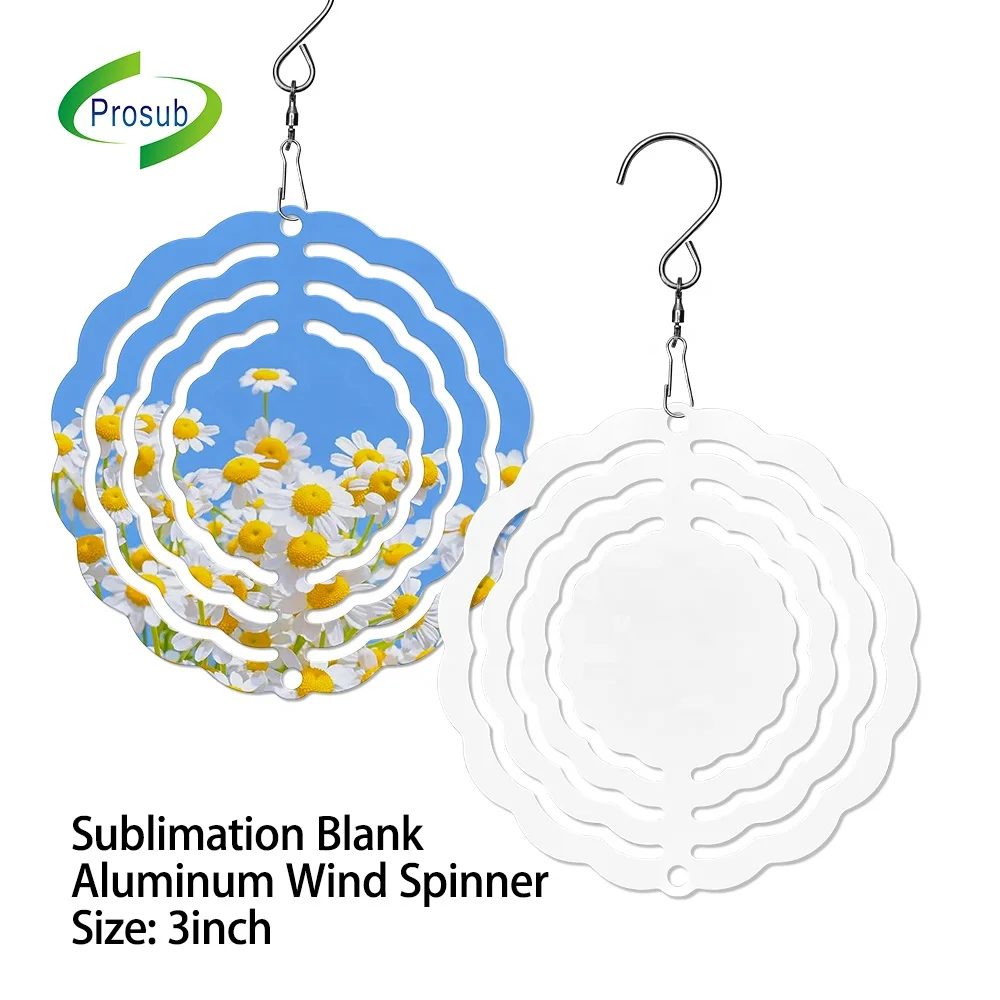 Prosub Wholesale Small 3in Blank Aluminum Wind Spinner Sublimation Metal White Plain Wind Chimes Home Garden Decoration