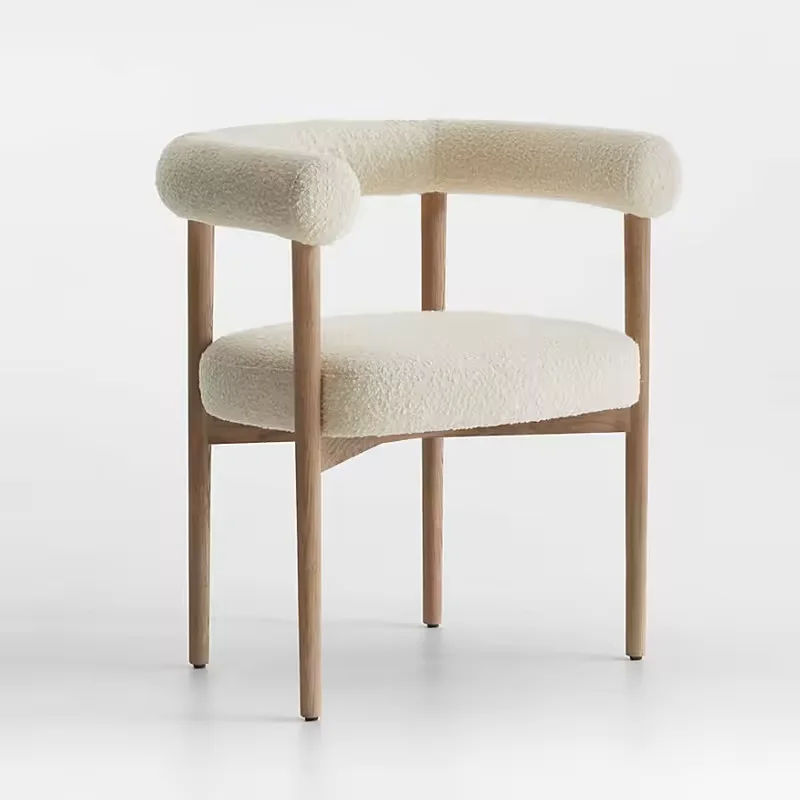 Mazz Boucle Dining Chair by Leanne Ford solid teak Wood Dining Chair seat cushion solid teak wood Dining Chair