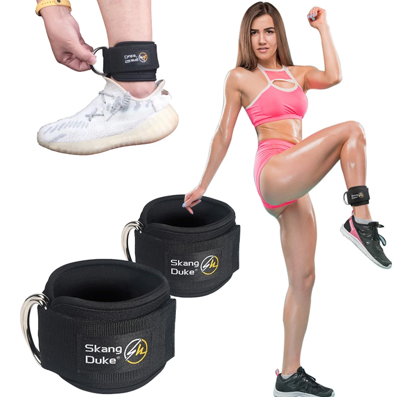 Custom Gym Fitness Neoprene Padded Ankle Brace Support Double D-ring Cable Machines Ankle Straps with Carabiner