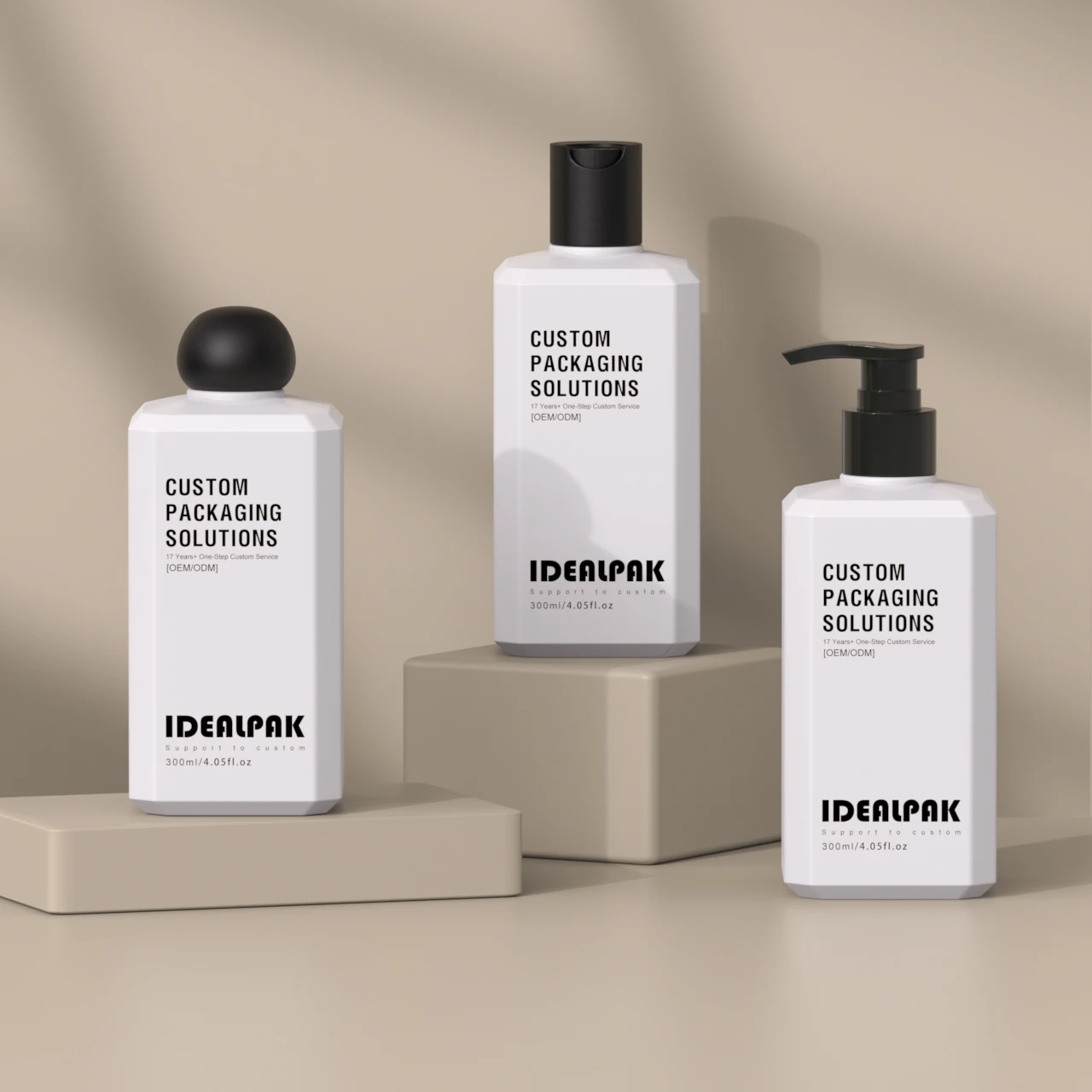 Luxury Black White Plastic PE Lotion Pump Bottle Custom Screen Printed Square Plastic Packaging for Cosmetics