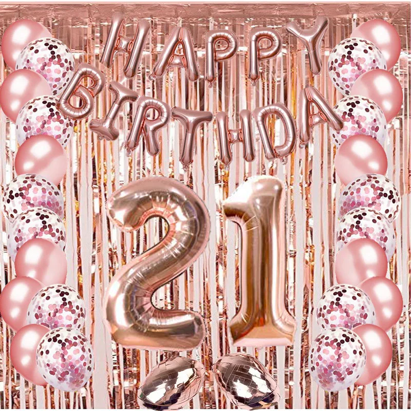 Nicro Wholesale Rose Gold Birthday Number Aluminum Foil Curtain Balloon Set