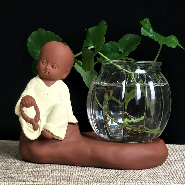 
Zisha Little Monk hydroponics container ceramic succulent flowerpot creative handmade Buddha handicraft 